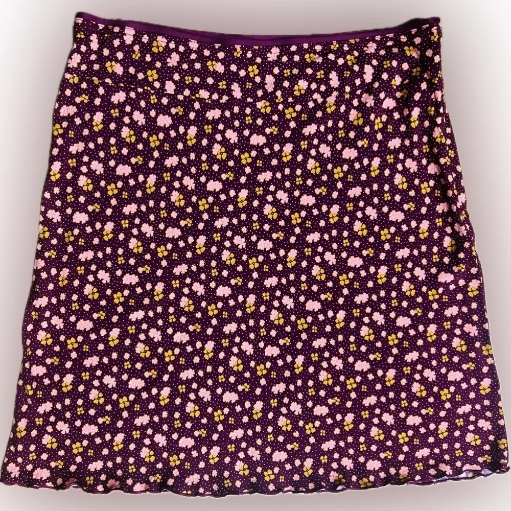 NWT Free People SZ 10 burgundy/pink/gold side zip skirt w/scalloped edge hemline